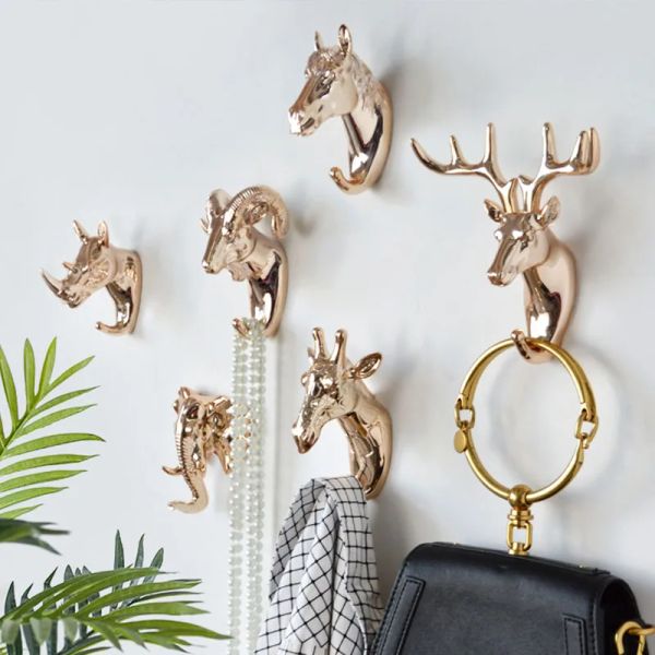 Trilhos nova decoração nórdica casaco gancho wallmounted ouro cabeça de veado ganchos chave titular prateleiras para o quarto bonito decoração do quarto cabide animal