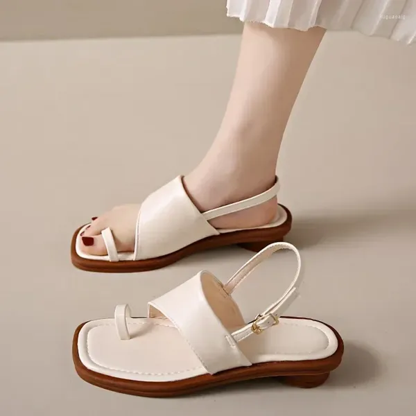 Elbise ayakkabıları yaz kadın sandaletler 2024 orta topuklar tıknaz terlik moda klipli ayak parmağı flip floplar zarif mujer pompalar slaytlar