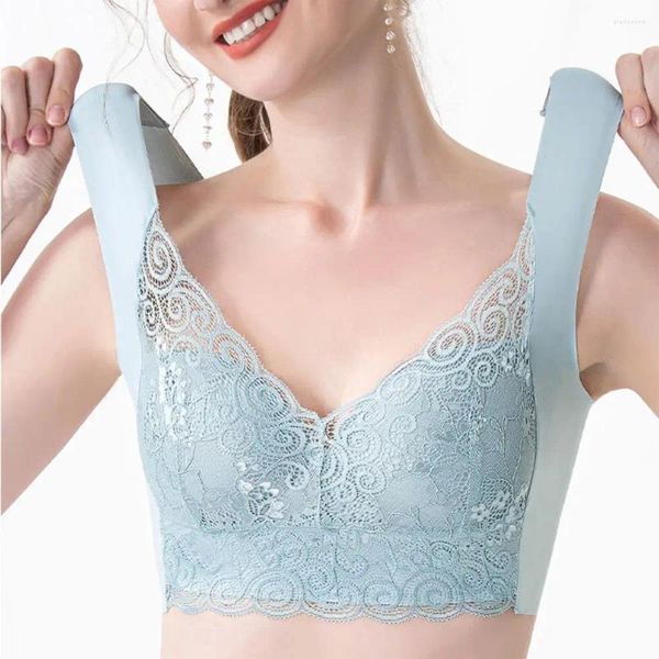 Reggiseni Reggiseno sportivo da donna in pizzo senza cuciture, ampia cinghia elastica, antiurto, push-up, anti-inceppamento, senza fili, per yoga, jogging