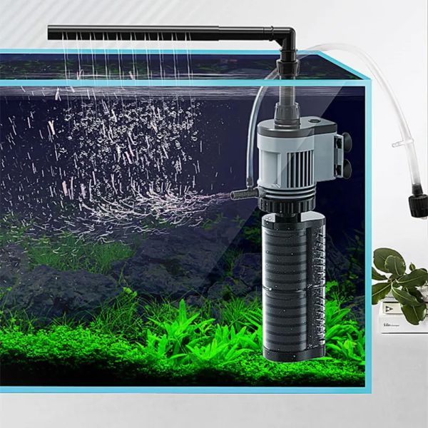 Acessórios sunsun filtros de aquário triplos filtros embutidos versátil bomba submersível aerador de tanque de peixes filtro interno de aquário