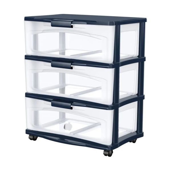 Soluzione di archiviazione per cassetti Carrello largo a 3 cassetti Divisore per cassetti organizer blu per cassetti