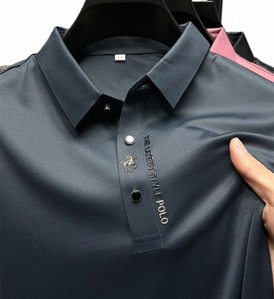 High-End-Luxus-Eis Silk Atmungsaktives Kurzarm T-Shirt Herren Revers Sommer FI Brand Stickerei Casual Busint Polo Shirt R46s#