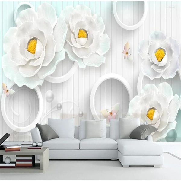 Sfondi Wellyu 3D rilievo tridimensionale peonia moderno minimalista in stile europeo TV sfondo muro personalizzato grande carta da parati murale