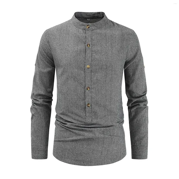 Magliette da uomo Casual Primavera e Autunno Camicia Colletto in piedi Bottoni Maniche lunghe Uomo Grande Alto A For Men Pack Rodeo