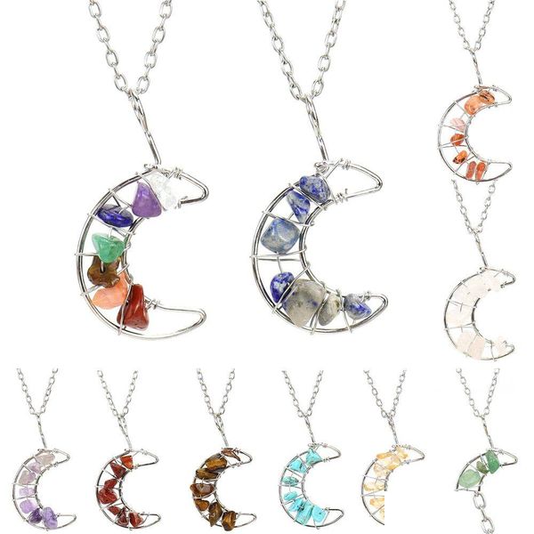 Colares Pingente 20Ppcs Fio Envolto Chip Pedra Quartz Chakra Lua Árvore da Vida Encantos Ametista Lapis Cura Ágatas de Cristal para Wome OTG7C