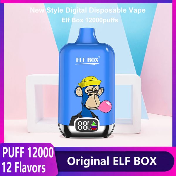 Эльф -коробка Puff 12000 Puff 12K одноразовый вейп цифровой дисплей Vaper e Сигарета 25 мл Предварительно заполненный картридж 12 аромата.