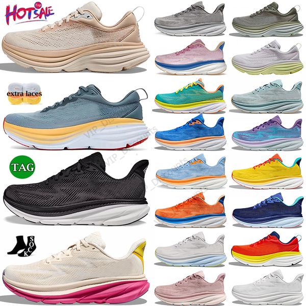 2024 Homens Mulheres Bondi 8 One Clifton 9 Running Shoes Sunlit Ocean Blanc de Blanc Sunlit Ocean Summer Song Shifting Sand DHgate Trainers Walking Plate-Forme Tamanho EUR36-47