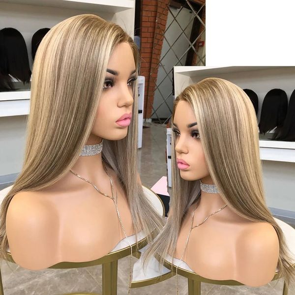 Highlight Perücke menschliches Haar 613 Blonde farbige gerade Spitze Vorderperücke Braune Mischung Blondes brasilianisches Haar Perücken für Frauen HD Transparen