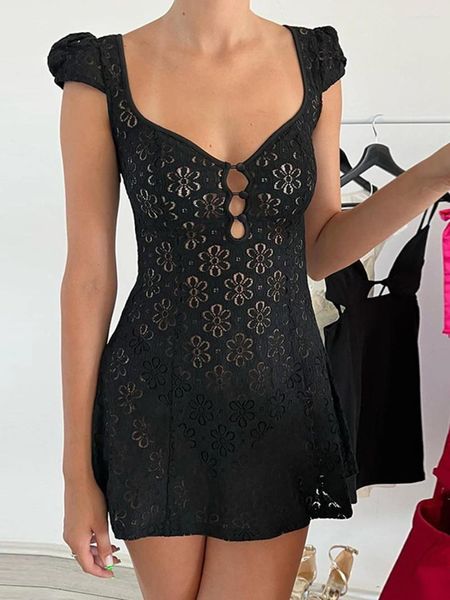 Casual Kleider Frauen Sommer Minikleid Kurzarm Aushöhlen Schwimmen Coverups Sexy Häkeln Badeanzug Cover Up Strand Bademode