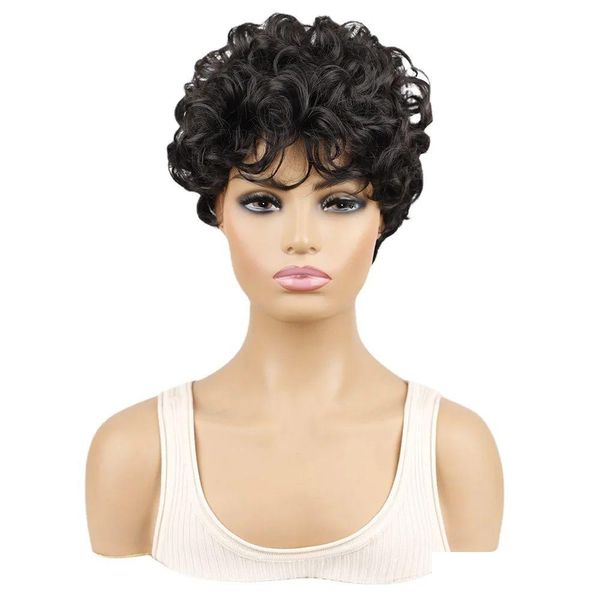 Sentetik peruklar oeceey kısa kadınlar siyah ısıya dayanıklı fiber saç pixie kesim peruk drop dağıtım ürünleri dh8ey