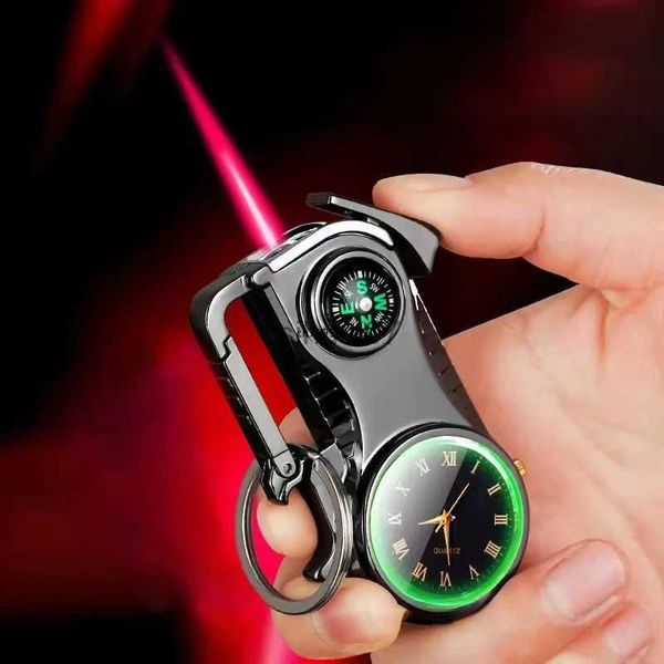 Isqueiros Ao Ar Livre Bússola Keychain Inflável À Prova de Vento Isqueiro Multi-Função Relógio Abridor de Garrafa Red Flame Butano Isqueiros Ferramenta de Sobrevivência 240325