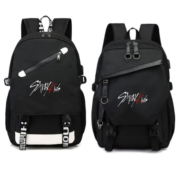 BASS NUOVO designer Stray Kids Stampato USB Front Zipper Zipper Uomini Women School Borse Borse Borse Laptop Mochila Feminina Boy Girls