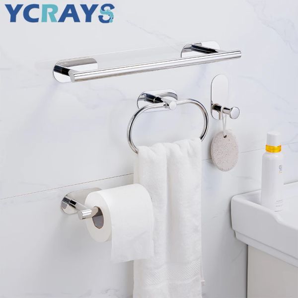 Установите ycrays без бурения хромированных аксессуаров для ванной комнаты устанавливает туалетная ткань рулона для бумаги для полотенец