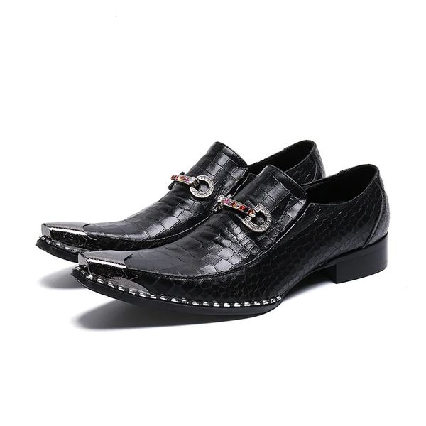 Moda ferro toe sapatos de couro preto masculino tipo italiano sapatos masculinos chaussures hommes sapatos de festa e casamento masculino!