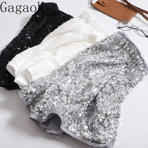 Gagaok moda chamativo brilhante picante meninas curto verão coreano ocidentalizado versátil perna larga shorts calças casuais feminino 240311