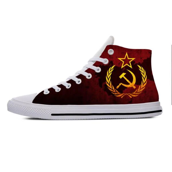 Sapatos cccp russo russa russia URSS União Soviética Cool Sapatos Casuais Casuais Altos Top Top Leves de Impressão 3D Brandável Homens Mulheres tênis