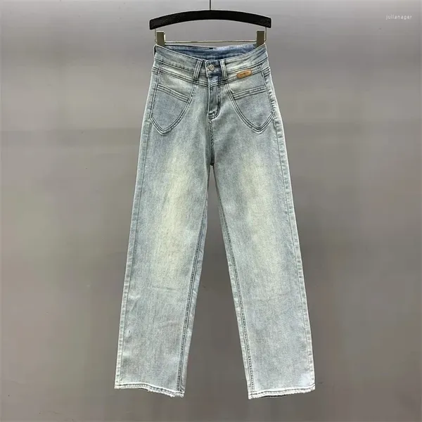 Jeans da donna Pantaloni eleganti in denim vintage a vita alta da donna Pantaloni larghi da strada casual primaverili Pantaloni lunghi da donna a gamba larga