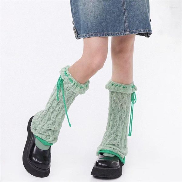 Meias femininas moda fina malha tie-up oco-para fora botas super macias sapatos punhos cobre primavera verão dopamina bota capa