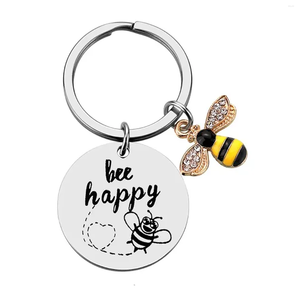 Schlüsselanhänger, Bienen-Anhänger, Dekorationen, niedlicher Happy Bumble, runder Chram-Schmuck, Edelstahl, lustiger Humor, Geschenk für Freunde und Familie