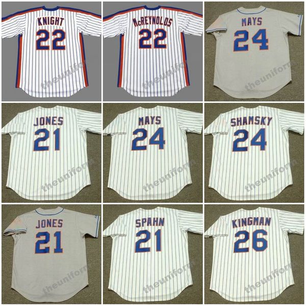 Herren 1973-1990er New CLEON JONES WARREN SPAHN KEVIN McREYNOLDS RAY KNIGHT ART SHAMSKY WILLIE MAYS DAVE KINGMAN FRANK VIOLA Throwback York Baseball Jersey S-5XL