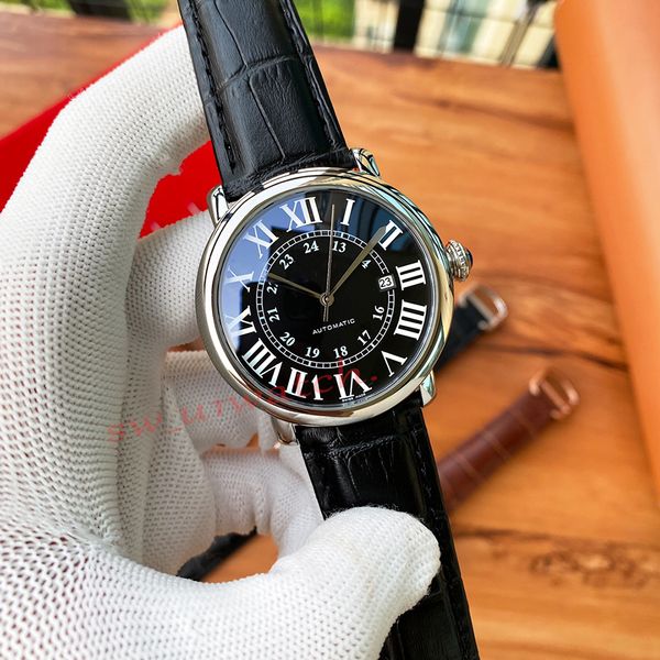 Popular High End Mens relógios de alta qualidade Relógios de luxo Relógios mecânicos tiras de couro super brilhantes marcas de designer de ponta relógios de punho de 40 mm