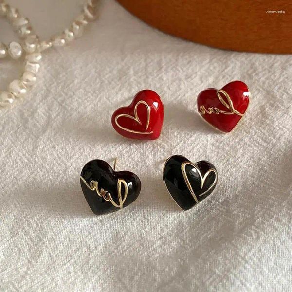Brincos de garanhão chegada moda coração metal feminino na moda óleo caindo carta de amor simples all-match elegante jóias