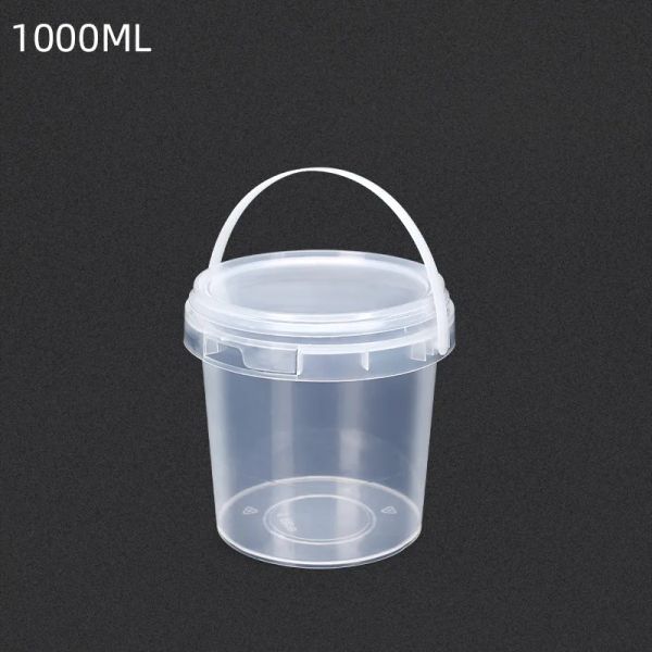 Frascos 1000ml balde de plástico transparente com alça e tampa recipiente de armazenamento à prova de vazamento para algodão doce/comida takeaway/balde de condimentos 10 peças