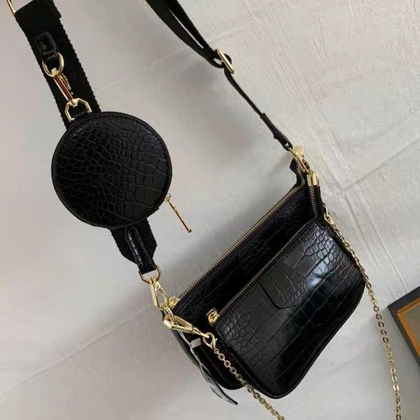 Omuz çantaları timsah baskısı kadın çanta lüks tasarımcı geniş kayış çapraz crossbody zincir sling pu deri bayanlar 3 set çanta