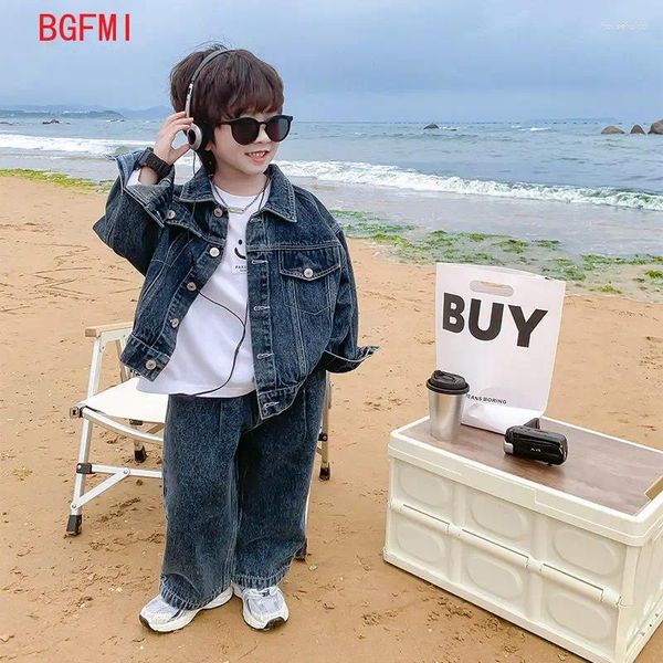 Set di abbigliamento 2024 Ragazza Primavera Autunno Bambini Ragazzo 2 pezzi Set Cotone Colletto rovesciato Cappotto di jeans Jeans solidi Pantaloni Neonati maschi Abiti