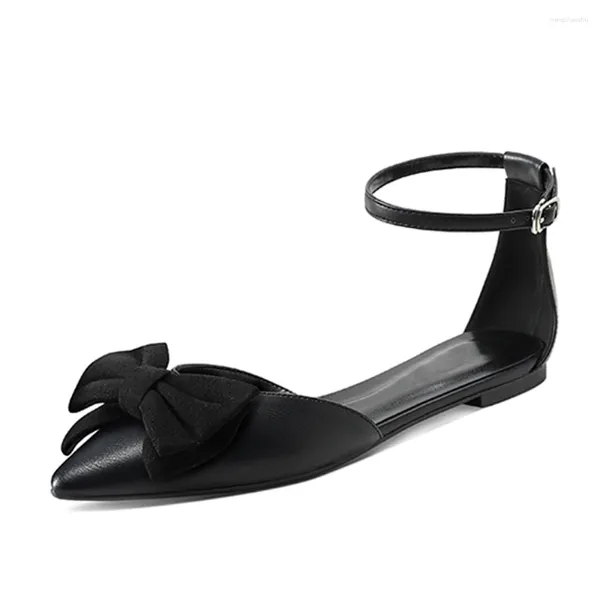 Scarpe casual LOVIRS Donna Ballerine a punta con fiocco carino Comodo cinturino alla caviglia Vestito nero Taglia 5-15