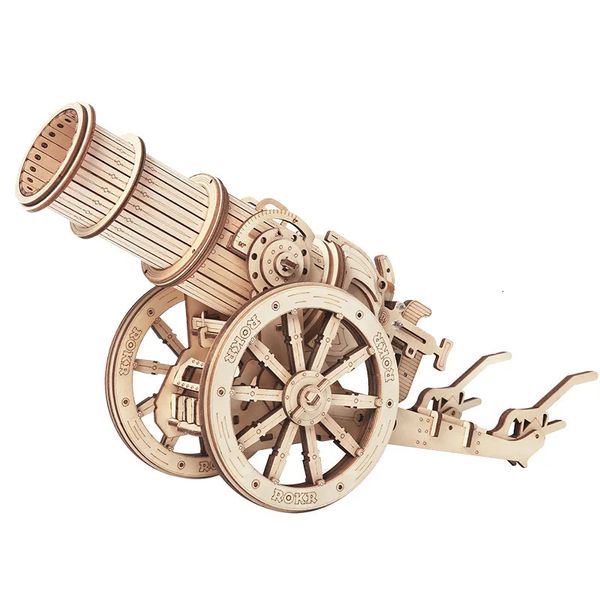 Robotime ROKR Wheeled Siege Artillery 3D Puzzle in legno Gioco Giocattoli per bambini Bambini KW801 240321