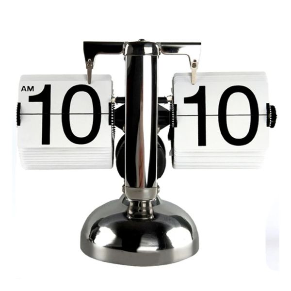 Orologi Creative Flip Digital Clock Desk Small Scade Orologio Retrò Orologio in acciaio inossidabile ingranaggi interni Office Quartz Office Cl