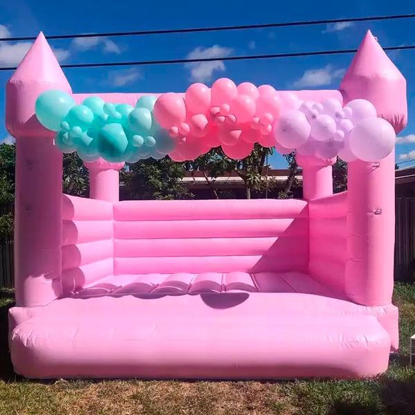 4.5x4.5m (15x15ft) Full PVC Pembe Şişirilebilir Kale Beyaz Düğün Evi Bounce House Combo Jumper Ay Bouncer Parti Zamanı İçin