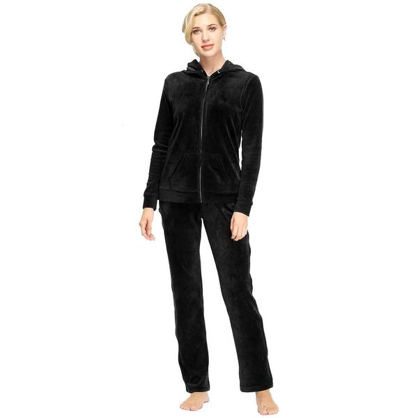 Conjunto de moletom feminino de veludo Vida, conjunto de 2 peças com capuz e calça de moletom com zíper completo Veet Jogging Suit