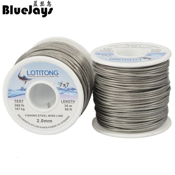 Super potência 70LB368LB linha de fio de aço de pesca 7x7 fios Trace Coating Wire Leader Jigging Lead Fish Line 240313