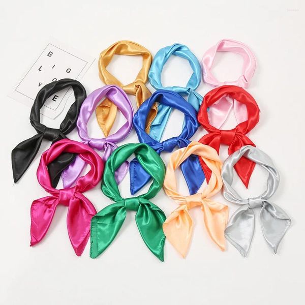 Schals, Schal, Hijab, quadratischer Schal aus Seide, einfarbig, seidig, einfarbig, kleines Halstuch, 60 cm, Satin, Hals, Haargummi, Band, Taschenbänder