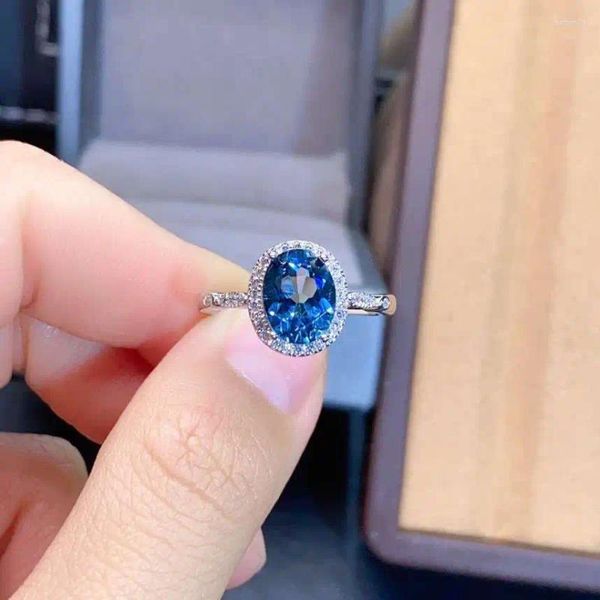 Anéis de cluster Kjjeaxcmy jóias finas 925 prata esterlina incrustada natural azul topázio menina anel de pedra preciosa suporte teste estilo chinês