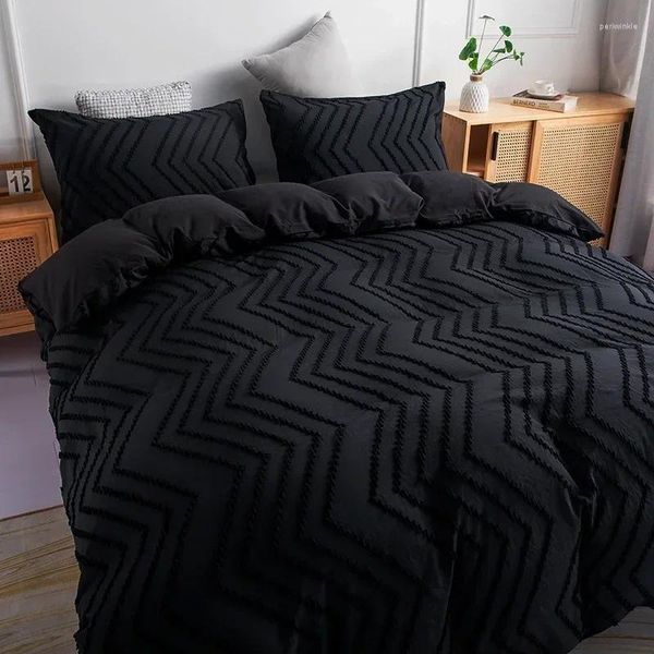 Set di biancheria da letto MIDSUM Nordic Set Tinta unita Morbido copripiumino Federe Semplice trapunta nera Singola doppia per la casa Dormitorio