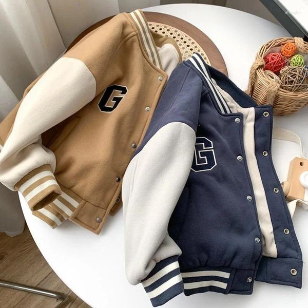 Jaquetas bebê menina menino quente jaqueta de beisebol zíper criança criança lã bomber casaco outono primavera carta outwear roupas 2-10y