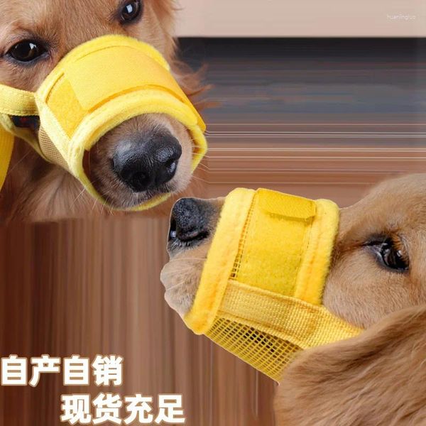 Vestuário para cães Pet Boca Capa Grande Cães Anti-mordida Bark Bagunçado Comer Focinho Teddy Stop Barker Set Cabelo Dourado