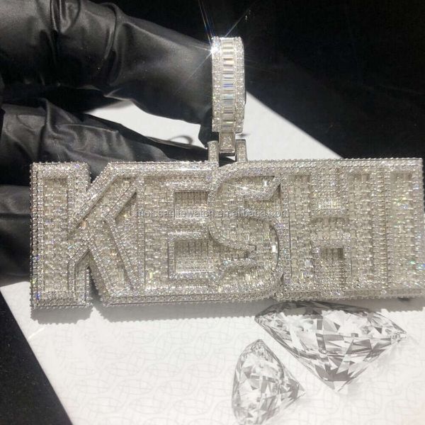 Collana con combinazione di nomi di lettere KESHI con diamanti pieni all'ingrosso personalizzata, pendente hip-hop in argento sterling Sier