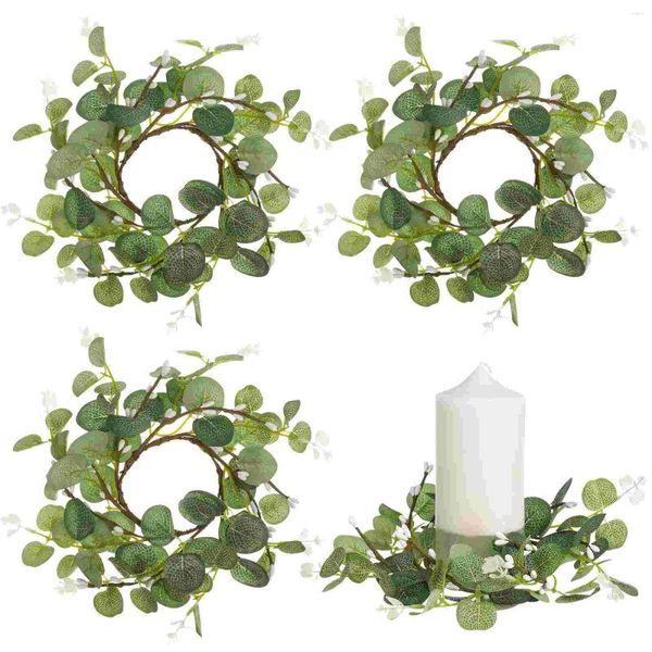 Flores decorativas 4pcs pilar anéis de grinaldas de eucalipto artificial folhas de folhas guardana