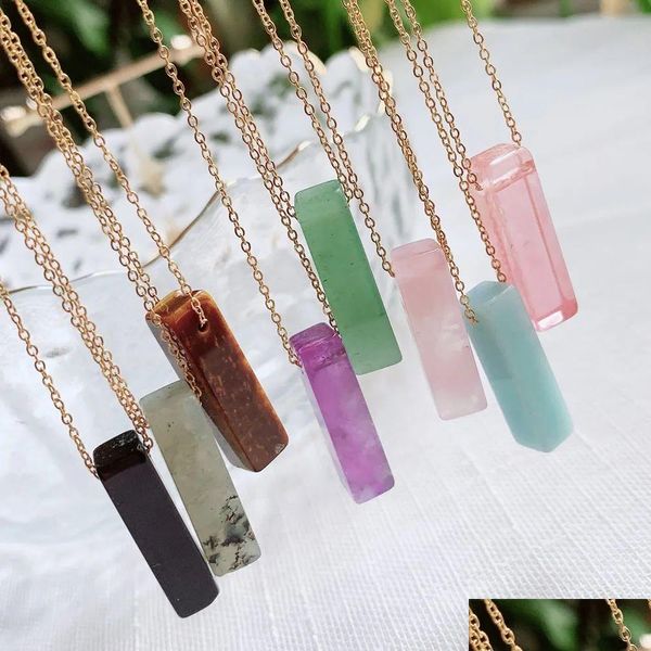 Colares Pingente Pequeno Vara Rec Tag Rosa Quartz Cristal Gargantilha Colar Para Mulheres Azul Kyanite Verde Malaquita Roxo Drop Delivery Othxv