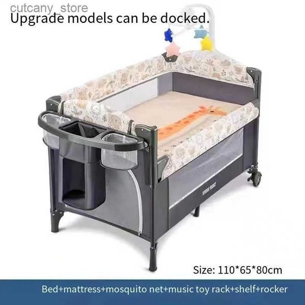 Baby Cribs Playpen Cot Schwarz und grauer Aufzugssicherheitsschutz Kinder Kinderbett Kinderbett L240320