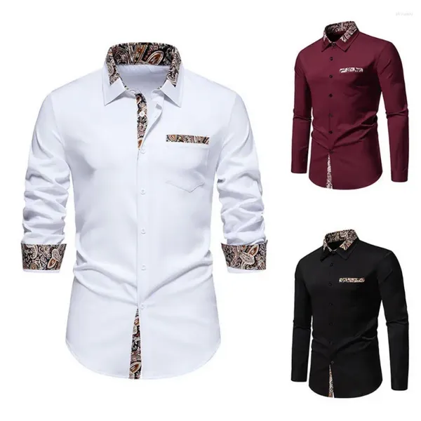 Camicie casual da uomo Camicia monopetto stile retrò primavera autunno con stampa a colori a contrasto design slim fit per formale