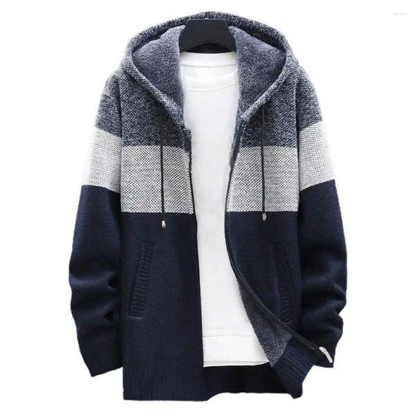 Jaquetas masculinas 2024 outono coreano suéteres com capuz com grosso e veludo cardigan de malha sweatercoats jaqueta de retalhos masculino M-3XL