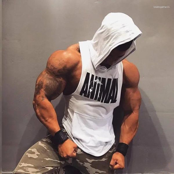 Regatas masculinas 2024 homens musculação algodão topo ginásios de fitness com capuz colete sem mangas camisa verão casual moda treino roupas marca