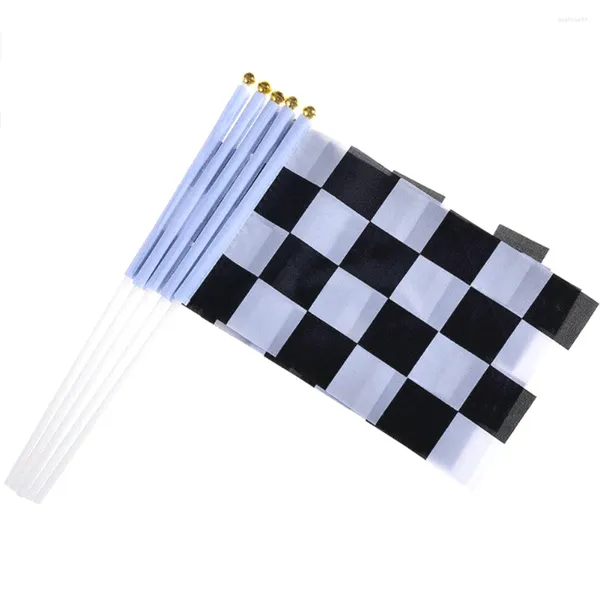 Decoração de festa 10pcs / set clubes duráveis bandeira de carro de corrida barras de mão fácil montar pequeno xadrez preto branco verificado quadrado com