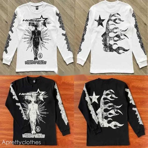 Hellstar homens camisetas manga longa grande impressão hell star preto branco homens mulheres top camiseta hellstar camisa hellstar hoodie 405