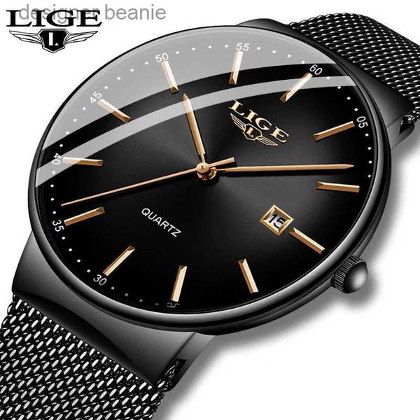 Armbanduhren LIGE Herrenmode Ultradünne Herren Wasserdicht Datum Quarz Handgelenkband Herren Businessuhr Reloio MasculinoC24325